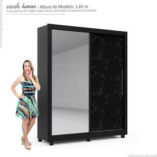 Guarda Roupa Solteiro Espelhado Com Pés Turquesa Gelius Preto/Nero