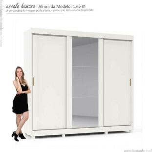Guarda Roupa Casal Grande Espelhado 3 Portas Zeus Gelius Branco