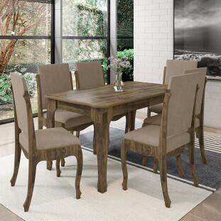 Conjunto Mesa de Jantar Luis XV Com 06 Cadeiras 160x90 Onix RV Móveis Amadeirado