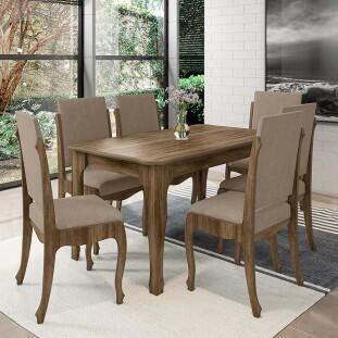 Conjunto Mesa de Jantar Luis XV Com 06 Cadeiras 160x90 Onix RV Móveis Freijo