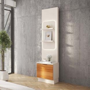 Módulo Torre Estante Com LED 45cm Atenas Lukaliam Off White/Jequitiba