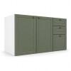Módulo Balcão 120x68x56cm 3 Gavetas 2 Portas 100% MDF Cozinha Provence Robel Branco/Salvia Matte