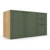 Módulo Balcão 120x68x56cm 3 Gavetas 2 Portas 100% MDF Cozinha Provence Robel Hanover/Salvia Matte