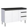 Balcão Para Cozinha de Aço 2 Portas 3 Gavetas e Porta Tempero Gaia 150cm Com Tampo Cozimax Branco 