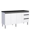 Balcão Para Cozinha de Aço 3 Portas 3 Gavetas e Porta Tempero Gaia 180cm Com Tampo Cozimax Branco 