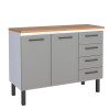 Balcão de Aço Com Tampo Madeira 117x91x52cm 2 Portas 4 Gavetas Juno 120 Cozimax Cinza/Jequitiba