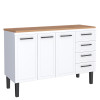 Balcão de Aço Com Tampo Madeira 134x91x52cm 3 Portas 4 Gavetas Juno 140 Cozimax Branco/Jequitiba