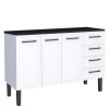 Balcão de Aço Com Tampo Madeira 134x91x52cm 3 Portas 4 Gavetas Juno 140 Cozimax Branco/Preto