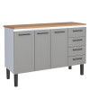Balcão de Aço Com Tampo Madeira 134x91x52cm 3 Portas 4 Gavetas Juno 140 Cozimax Cinza/Jequitiba