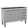 Balcão de Aço Com Tampo Madeira 134x91x52cm 3 Portas 4 Gavetas Juno 140 Cozimax Cinza/Preto