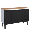 Balcão de Aço Com Tampo Madeira 134x91x52cm 3 Portas 4 Gavetas Juno 140 Cozimax Preto/Jequitiba