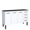 Balcão de Aço Com Tampo Madeira 144x91x52cm 3 Portas 4 Gavetas Juno 150 Cozimax Branco/Preto
