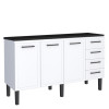 Balcão de Aço Com Tampo Madeira 153x91x52cm 3 Portas 4 Gavetas Juno 160 Cozimax Branco/Preto