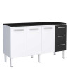 Balcão de Aço Cozinha 153x92x52cm 3 Gavetas Com Tampo Preto Vênus 160 Cozimax Branco/Preto