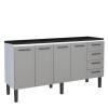 Balcão de Aço Com Tampo Madeira 174x91x52cm 4 Portas 4 Gavetas Juno 180 Cozimax Cinza/Preto