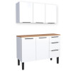 Cozinha Completa Balcão Aço com Tampo Madeira e Armário Aéreo Júpiter 120 Cozimax Branco/Jequitiba