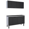 Cozinha Completa Balcão de Aço com Tampo Madeira e Armário Aéreo Juno 150 Cozimax Preto/Preto