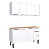 Cozinha Completa Balcão Aço com Tampo Madeira e Armário Aéreo Júpiter 150 Cozimax Branco/Jequitiba
