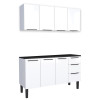 Cozinha Completa Balcão Aço com Tampo Madeira e Armário Aéreo Júpiter 160 Cozimax Branco/Preto
