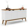 Buffet Aparador 160cm 4 Portas Pés Madeira Prism Patrimar Branco/Cumaru