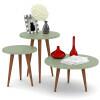 Conjunto com 3 Mesas Apoio Lateral e Centro Redonda Legs Patrimar Verde Alecrim