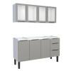 Cozinha Completa Gabinete Para Pia 150cm e Armário Aéreo Portas Vidro Júpiter Cozimax Cinza Argila