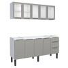 Cozinha Completa Gabinete Para Pia 180cm e Armário Aéreo Portas Vidro Júpiter Cozimax Cinza Argila