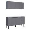 Cozinha Completa de Madeira Gabinete Para Pia 150cm e Armário Aéreo Cisne Cozimax Cinza