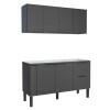 Cozinha Completa de Madeira Gabinete Para Pia 150cm e Armário Aéreo Cisne Cozimax Preto