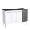 Balcão Cozinha Aço 140 Vênus 3 Gavetas Com Tampo Cozimax Branco/Preto