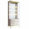 Cristaleira Com LED Vidro e Espelho 182x76cm Adhalia Lukaliam Off White/Dourado