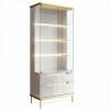 Cristaleira Com LED Vidro 182x76cm Adhalia Lukaliam Off White/Dourado