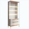 Cristaleira Com LED Vidro 182x76cm Adhalia Lukaliam Off White/Jequitiba