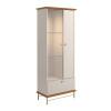 Cristaleira Com LED Vidro e Pés de Aço 180x72cm Império Lukaliam Off White/Jequitiba