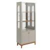 Cristaleira de Vidro e Espelho Moderna 180x74cm Jade Lukaliam Off White/Jequitiba