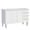 Gabinete de Aço Para Pia 140cm 3 Portas 4 Gavetas 134x91x52cm Flora Cozimax Branco