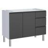 Gabinete de Aço Para Pia 120cm 3 Gavetas Cozinha Gaia Cozimax Preto
