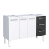 Gabinete de Aço Para Pia de 140cm 3 Gavetas 134x92x52cm Vênus Cozimax Branco/Preto