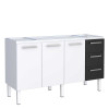 Gabinete de Aço Para Pia de 150cm 3 Gavetas 144x92x52cm Vênus Cozimax Cozimax Branco/Preto