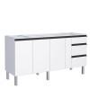 Gabinete de Aço Para Pia 180cm 3 Gavetas Cozinha Gaia Cozimax Branco 