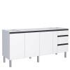 Gabinete de Aço Para Pia 200cm 3 Gavetas Cozinha Gaia Cozimax Branco 