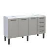 Gabinete de Aço Para Pia 160cm 3 Portas Juno/Apolo 4 Gavetas Cozimax Cinza Argila
