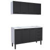 Cozinha Completa Gabinete Para Pia 150cm 4 Gavetas e Armário Aéreo Juno Cozimax Preto