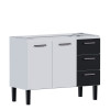 Gabinete de Aço Para Pia de 120cm 3 Gavetas 117x92x52cm Novo Vênus Cozimax Branco/Preto