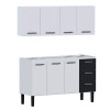 Cozinha de Aço Gabinete Para Pia 150cm com Armário Aéreo Novo Vênus Cozimax Branco/Preto