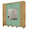 Roupeiro Casal 228cm Portas Correr Com Espelho Monte Carlo RV Móveis Cinamomo Ripado/Verde