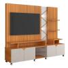 Estante Home 210cm Sala Para TV 55 Pol Com LED Cross 2.1 Lukaliam Jequitiba/Off White Perolizado