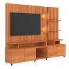 Estante Home 210cm Sala Para TV 55 Pol Com LED Cross 2.1 Lukaliam Jequitiba Frisado
