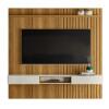 Painel Ripado 190cm Para TV 75 Polegadas Bless 1.9 Lukaliam Freijo/Off White