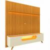 Rack Nobre Pés Madeira Com Painel Ripado Nobre TV 85 Pol 230x250 Gelius Naturale/Off White